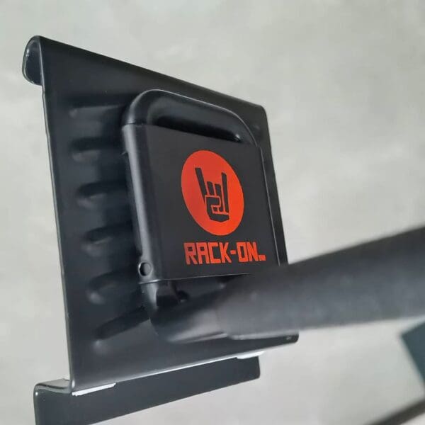 IMG_1706-hook-closeup-temp_1080 close-up of RACK-ON storage hook with brand logo.