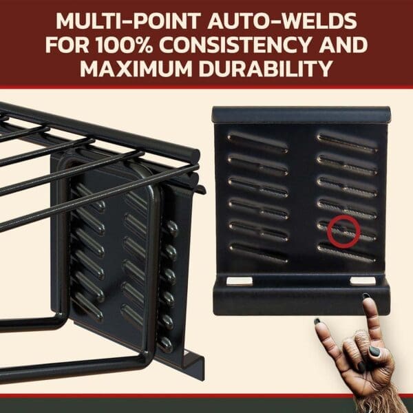 Rack-On_store-images_Auto-welds-WR101 close-up of RACK-ON Revelation rack storage hooks showing multi-point auto-welds for maximum durability.